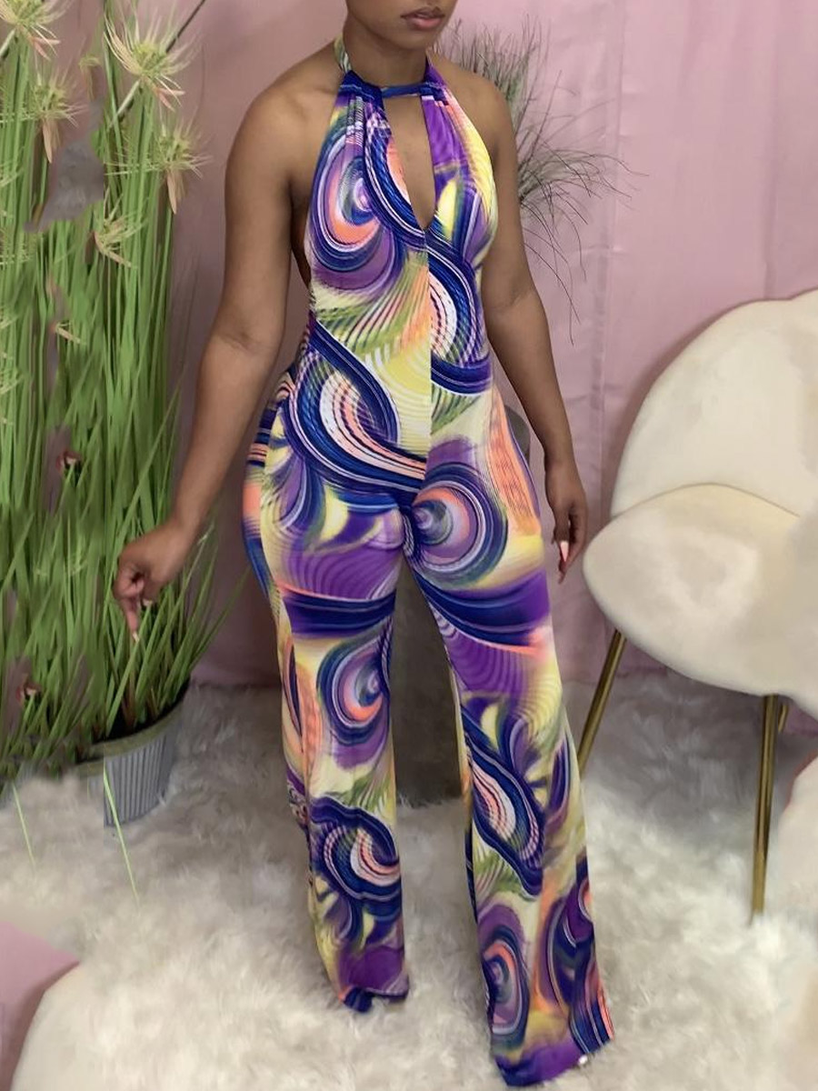 

LW Street Backless Whirlpool Purple One-piece Jumpsuit