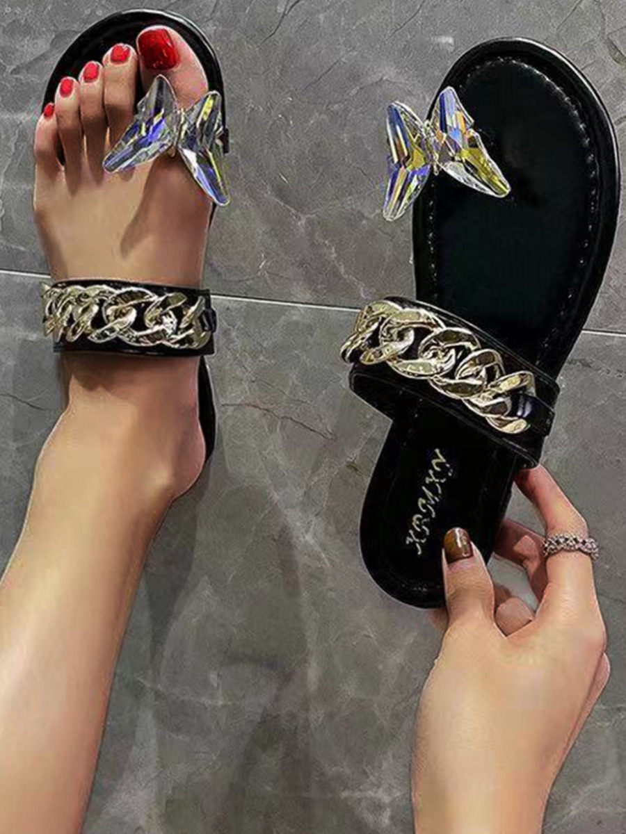 Lovely Casual Butterfly Chain Decoration Black Slippers