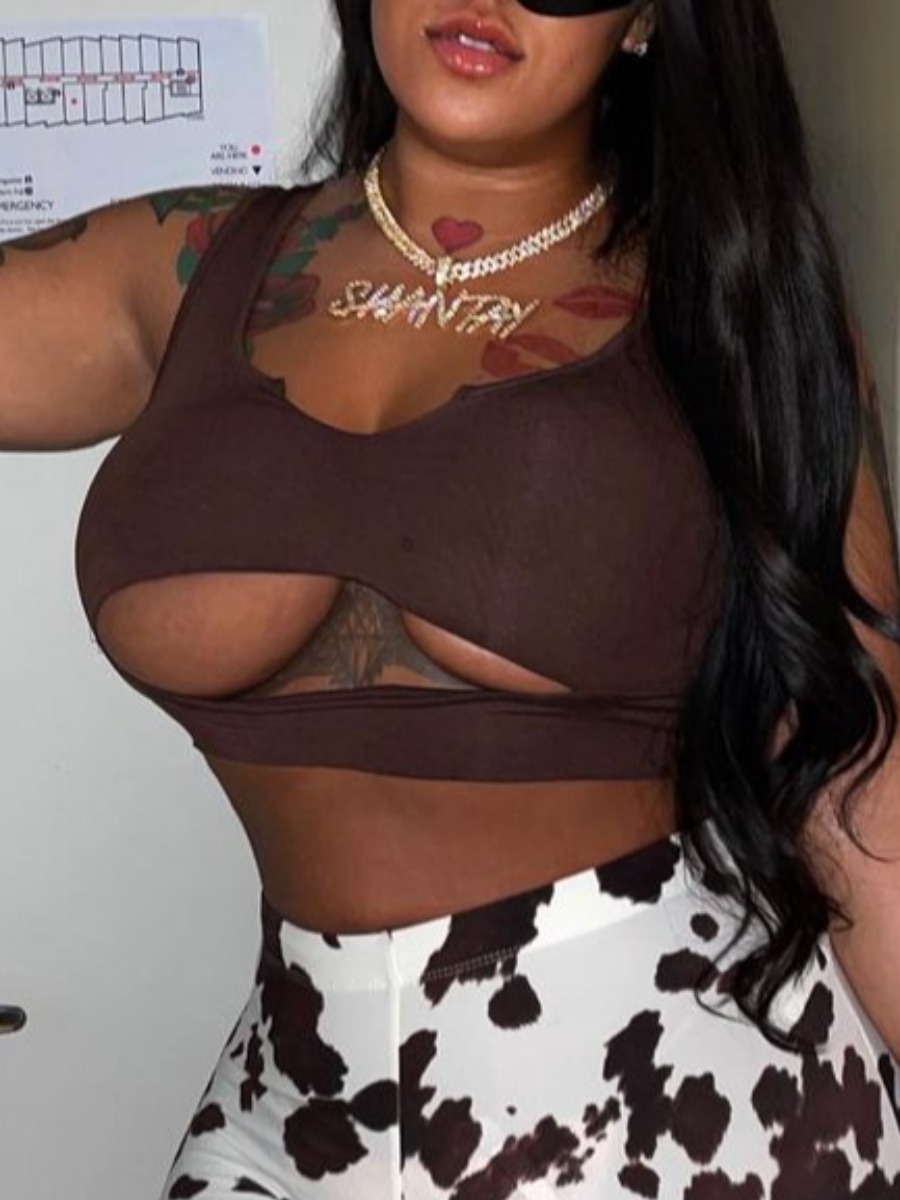 

LW Plus Size Street U Neck Hollow-out Dark Brown Camisole