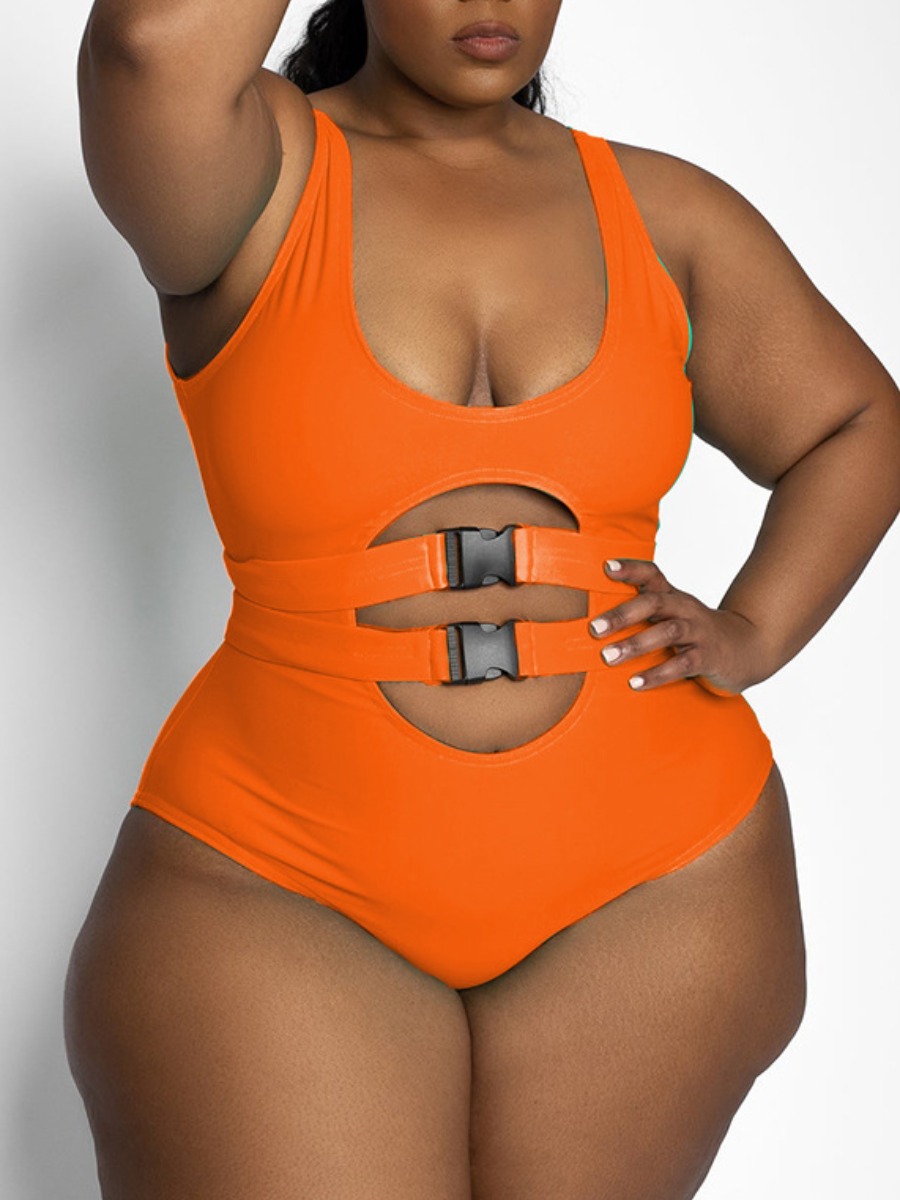 

LW Plus Size Hollow-out Buckle Design One-piece Swimsuit, Croci