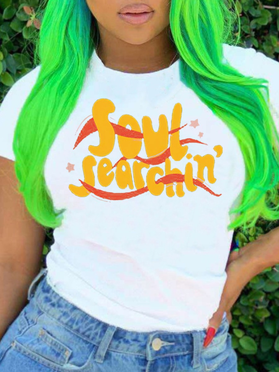 

Lovely Casual O Neck Letter Print White T-shirt