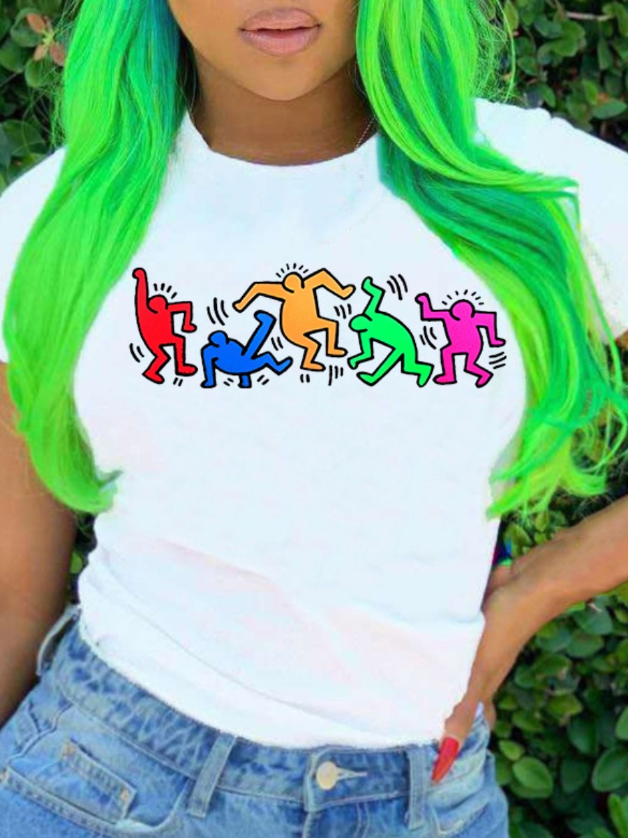 

Lovely Casual O Neck Cartoon Print White T-shirt