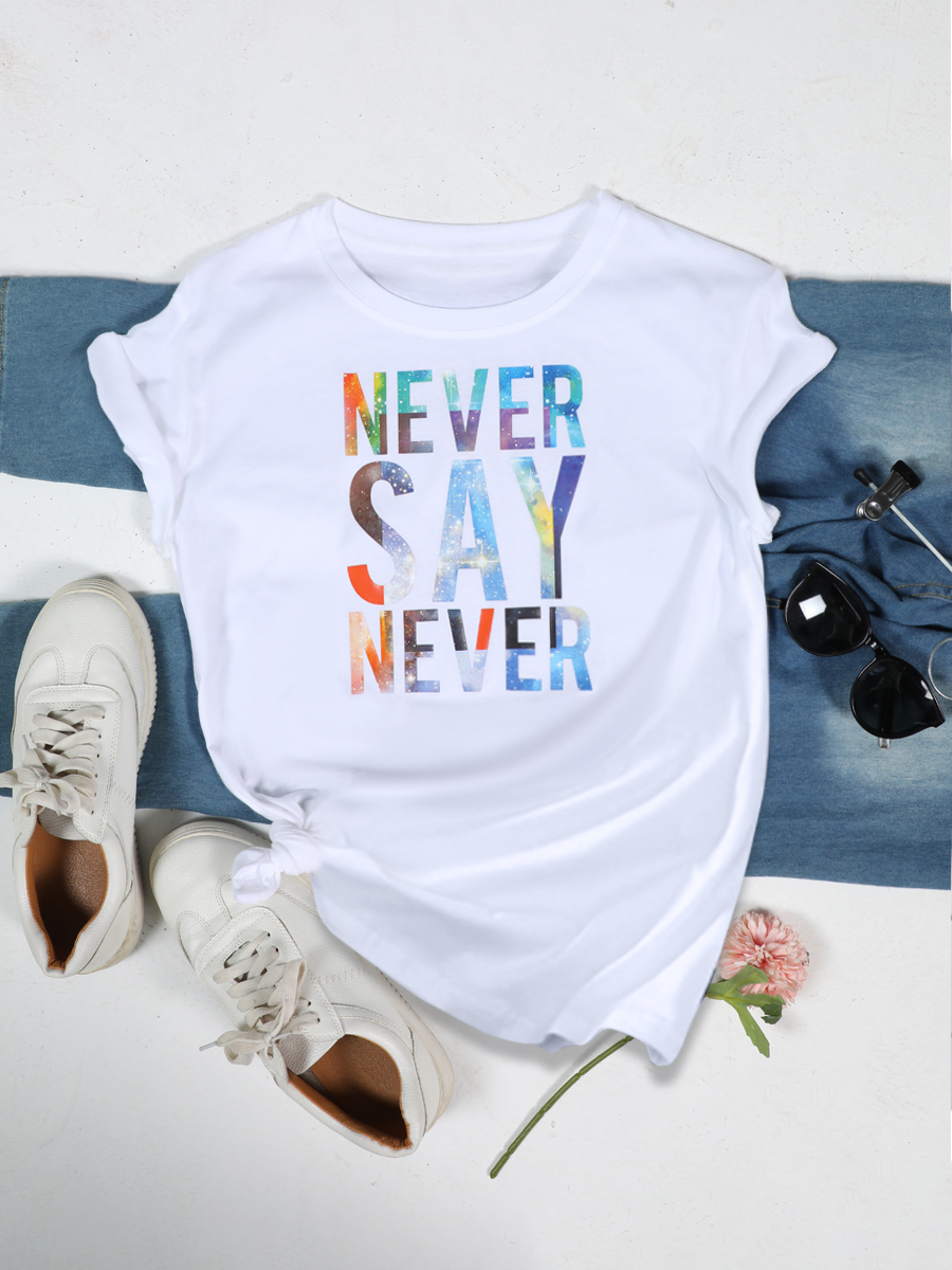 

LW Plus Size Leisure O Neck Letter Print White T-shirt