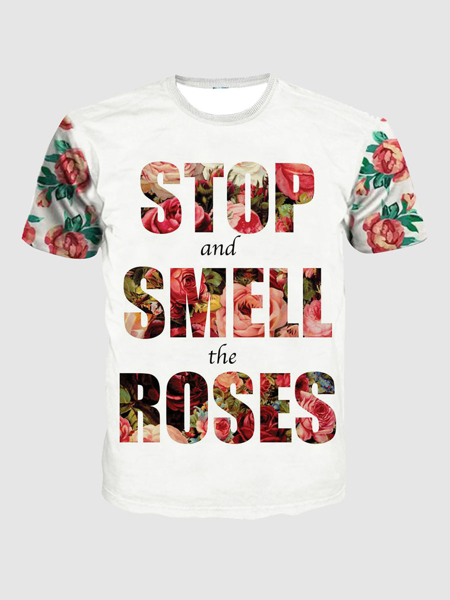 

Lovely Men Casual Floral Letter Print White T-shirt