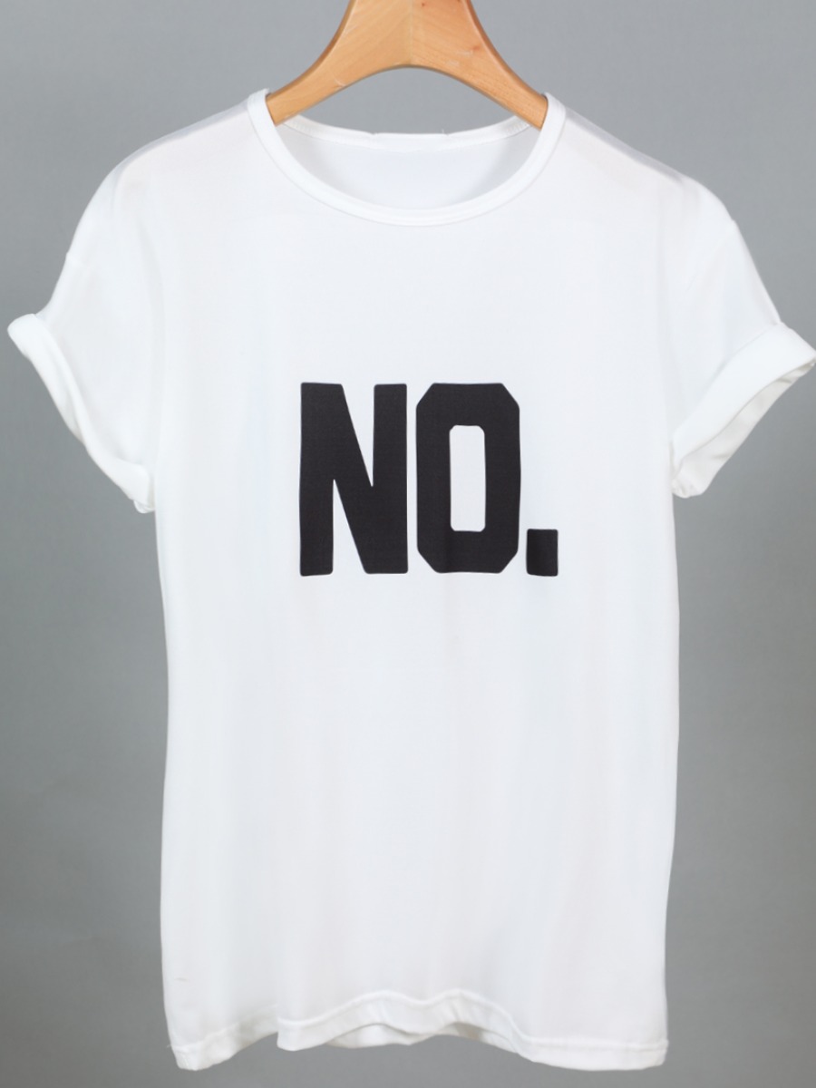 

Lovely Casual O Neck Letter Print White Plus Size T-shirt