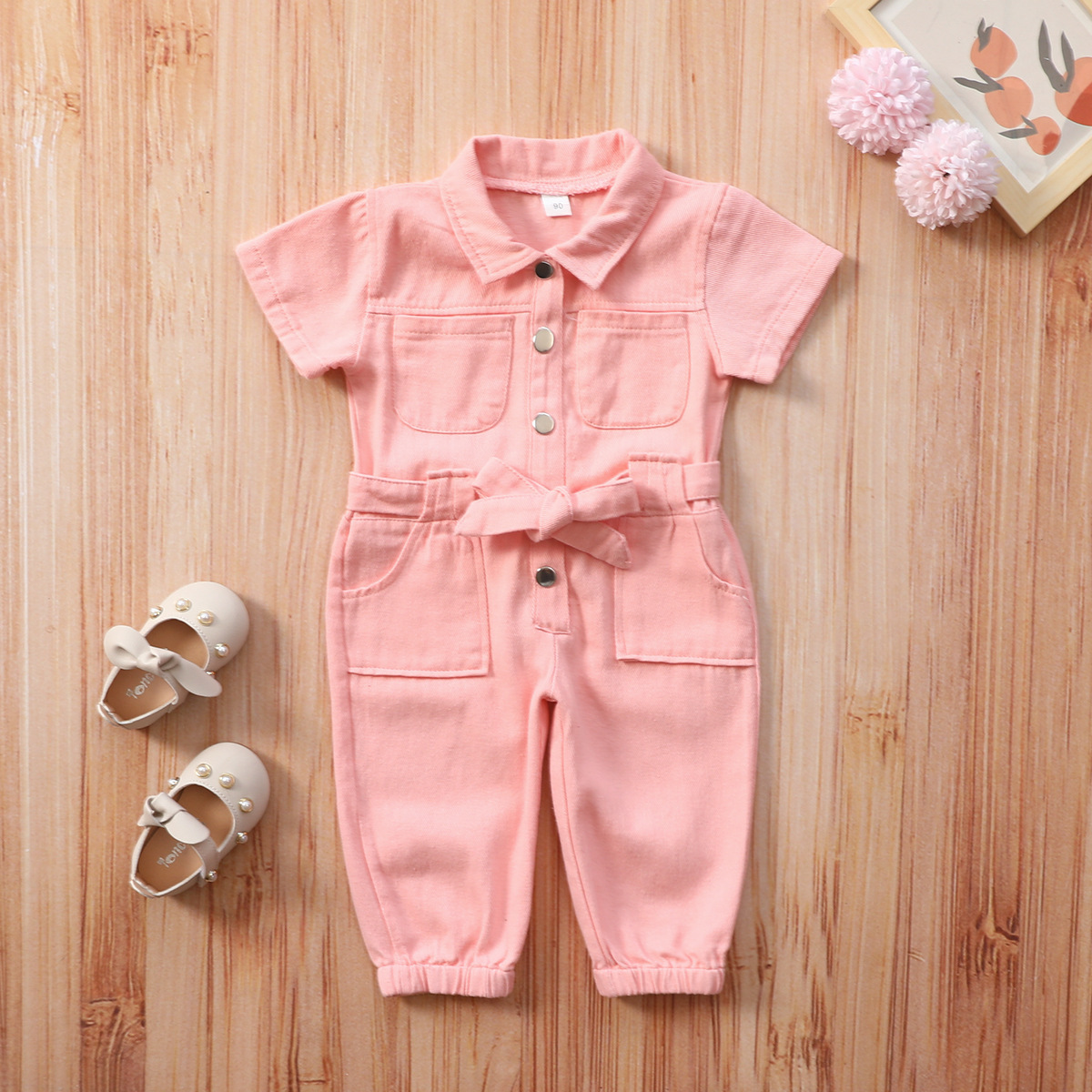 

Lovely Girl Casual Turndown Collar Pocket Design Pink One-piece Jumpsuit