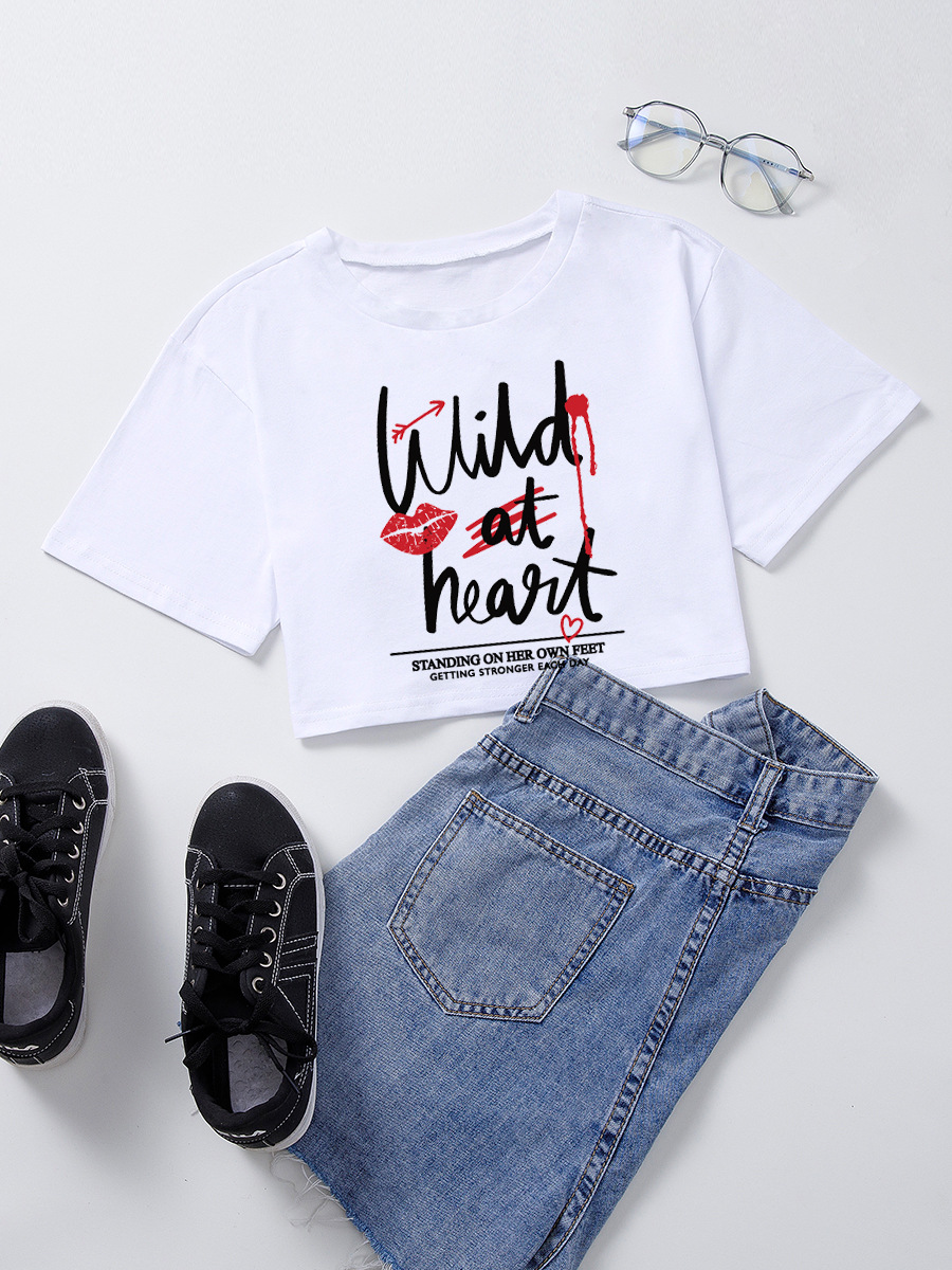 

Lovely Casual Lip Letter Print White T-shirt