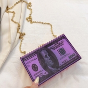 Lovely Street Money Print Chain Strap Purple Cross