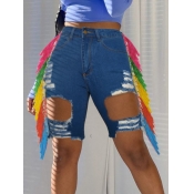 LW Street Stretch Ripped Tassel Design Deep Blue D