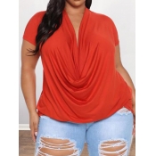 LW Plus Size Casual V Neck Fold Design Red T-shirt