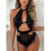 LW SXY Bandage Hollow-out Design Black Teddies