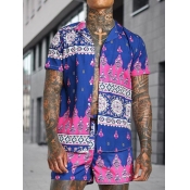 LW BASICS Men Casual Turndown Collar Geometric Pri