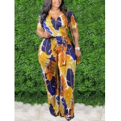 LW Plus Size Floral Print Bandage Design Jumpsuit