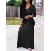Lovely Casual U Neck Basic Black Maxi Dress