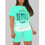 LW Plus Size Casual Gradient Letter Print Green Tw