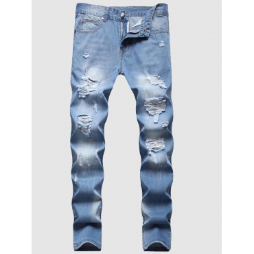 

LW Men Street Mid Waist Ripped Baby Blue Jeans