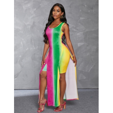 

LW Street Gradient Split Multicolor Two Piece Shorts Set, Multi