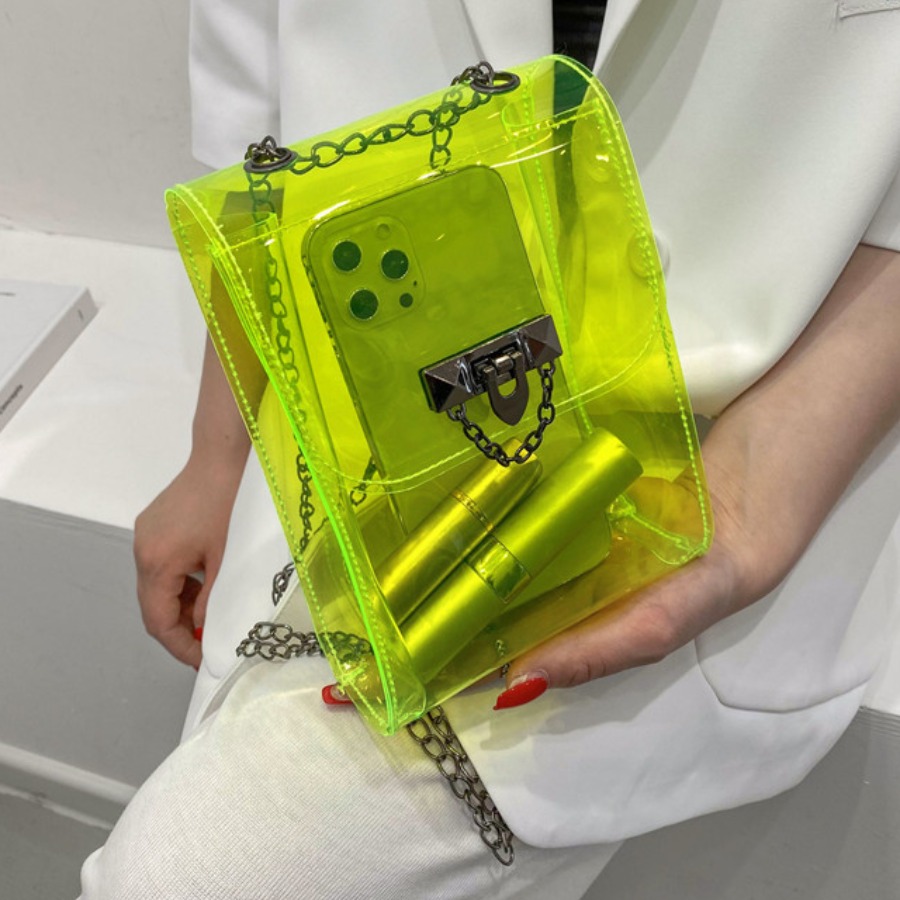 

LW Casual See-through Chain Strap Green Crossbody Bags