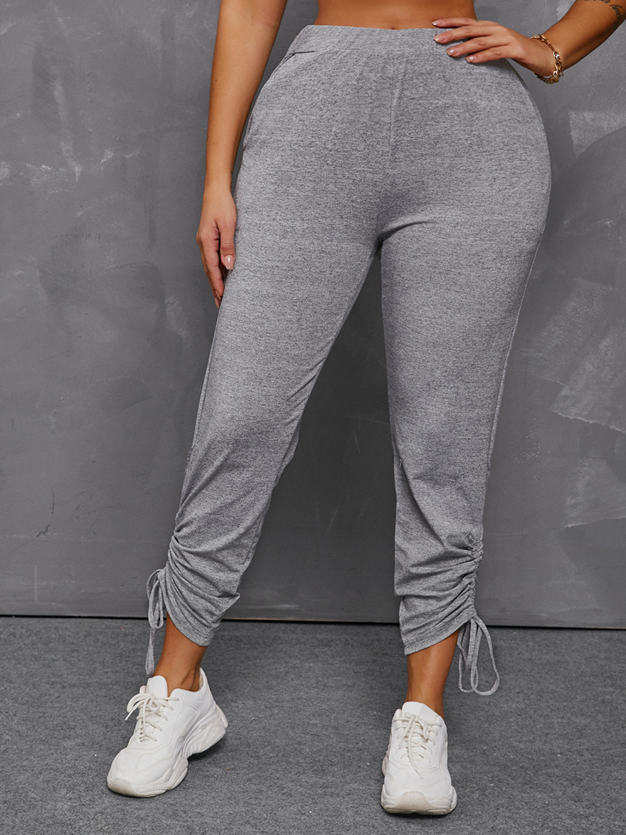 

Lovely Sporty Mid Waist Drawstring Grey Leggings