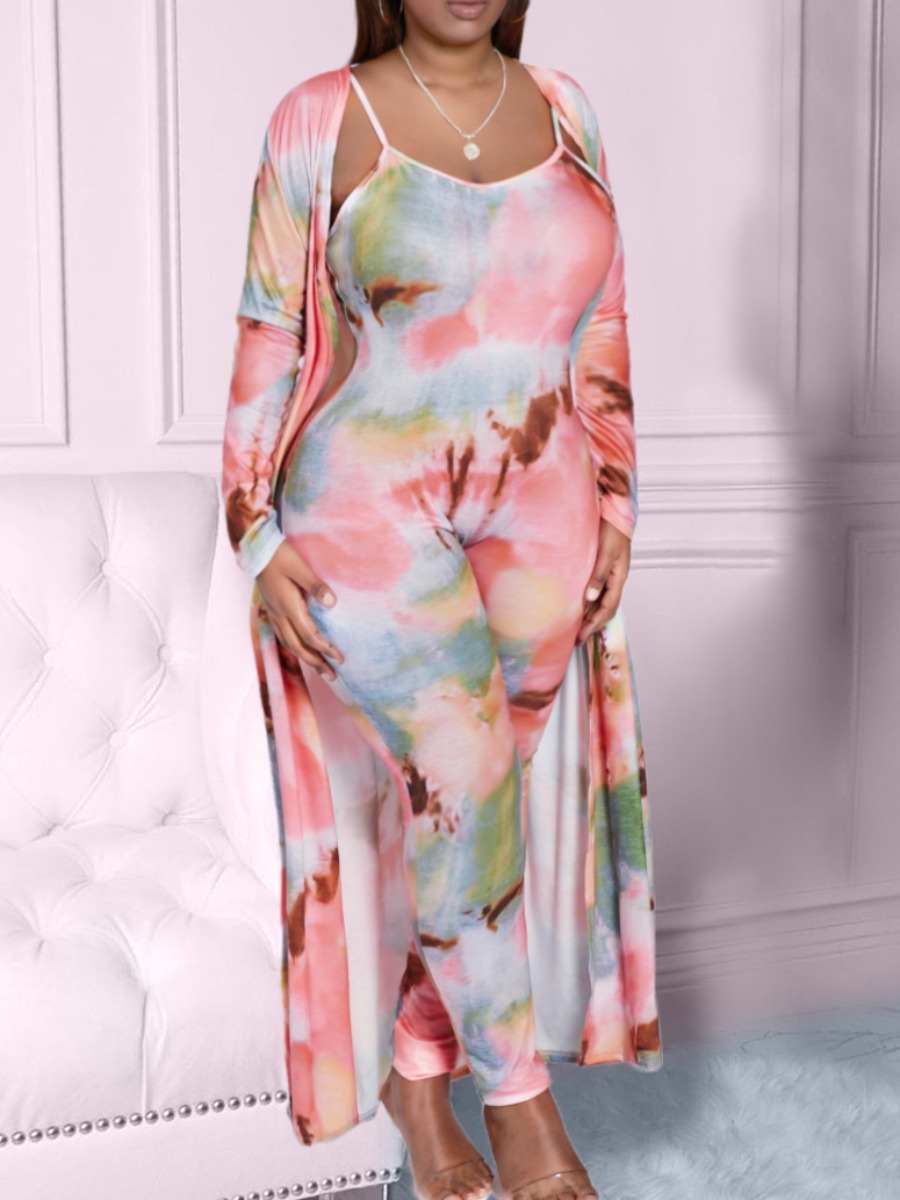 

LW Plus Size Tie-dye Elastic Jumpsuit (With Outwear), Multi