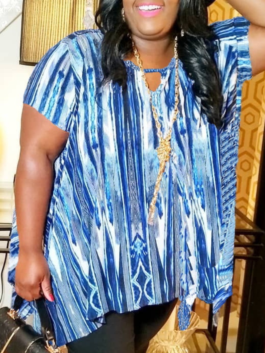 

LW Casual O Neck Print Blue Plus Size T-shirt