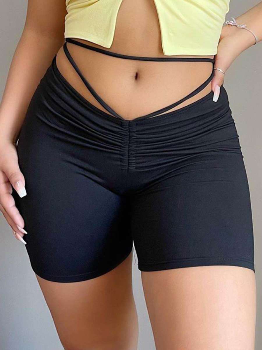 

Lovely Street Ruched Bandage Design Black Shorts
