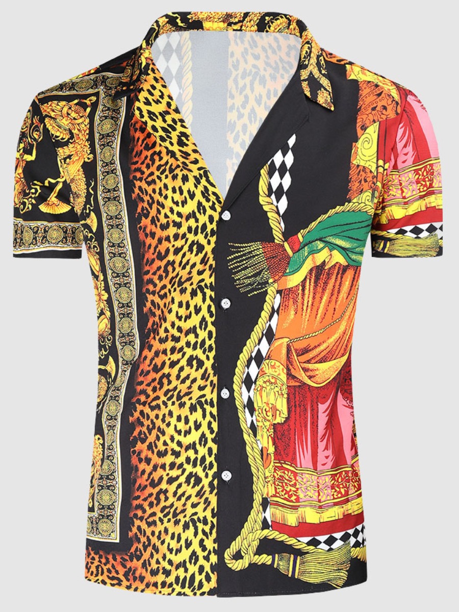 

Lovely Men Street Animal Print Patchwork Multicolor Shirt, Multi