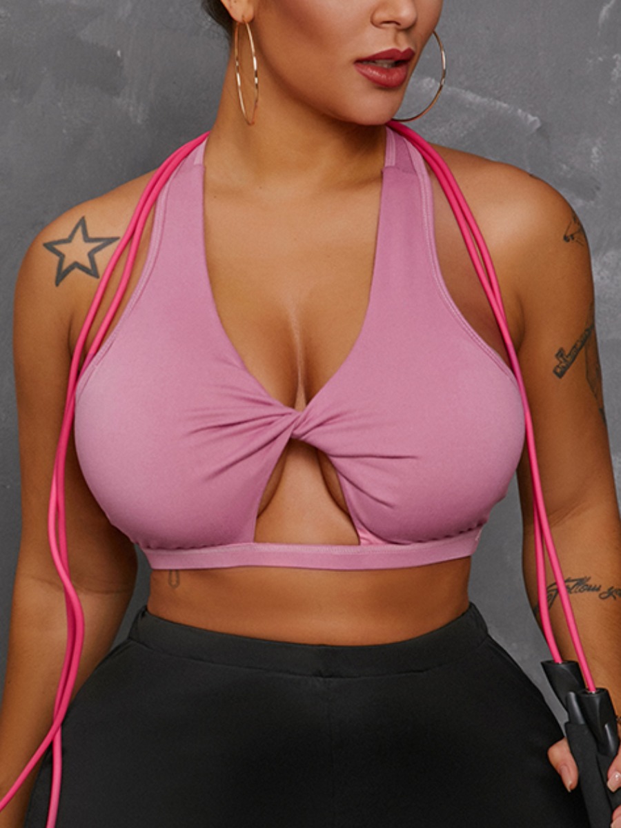 

Lovely Sporty Front Twist Hollow-out Dusty Pink Camisole