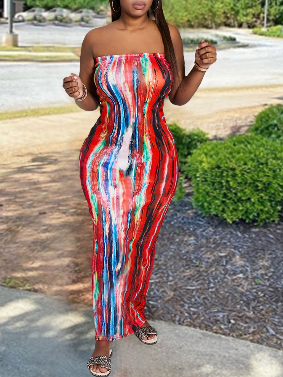 

Lovely Casual Off The Shoulder Tie-dye Multicolor Ankle Length Plus Size Dress, Multi