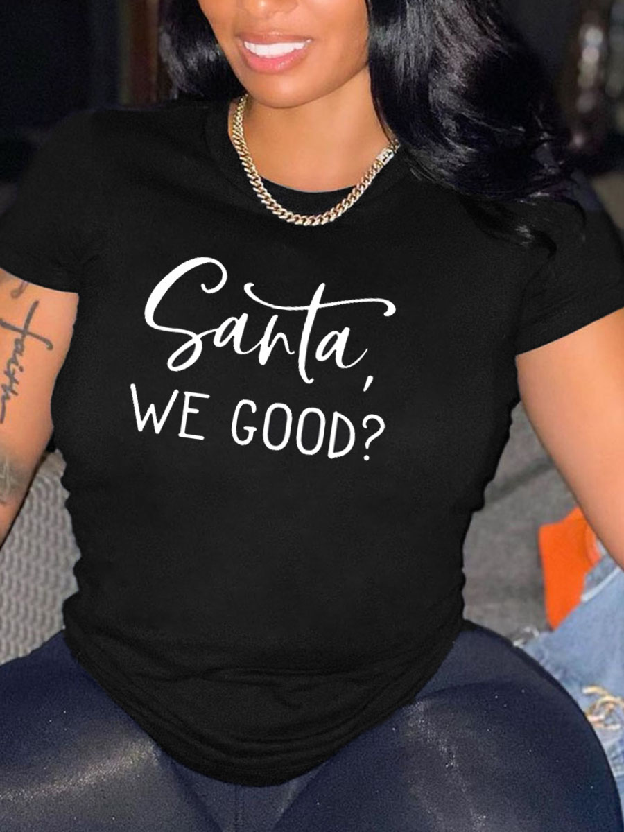 

Lovely Casual O Neck Letter Print Black T-shirt