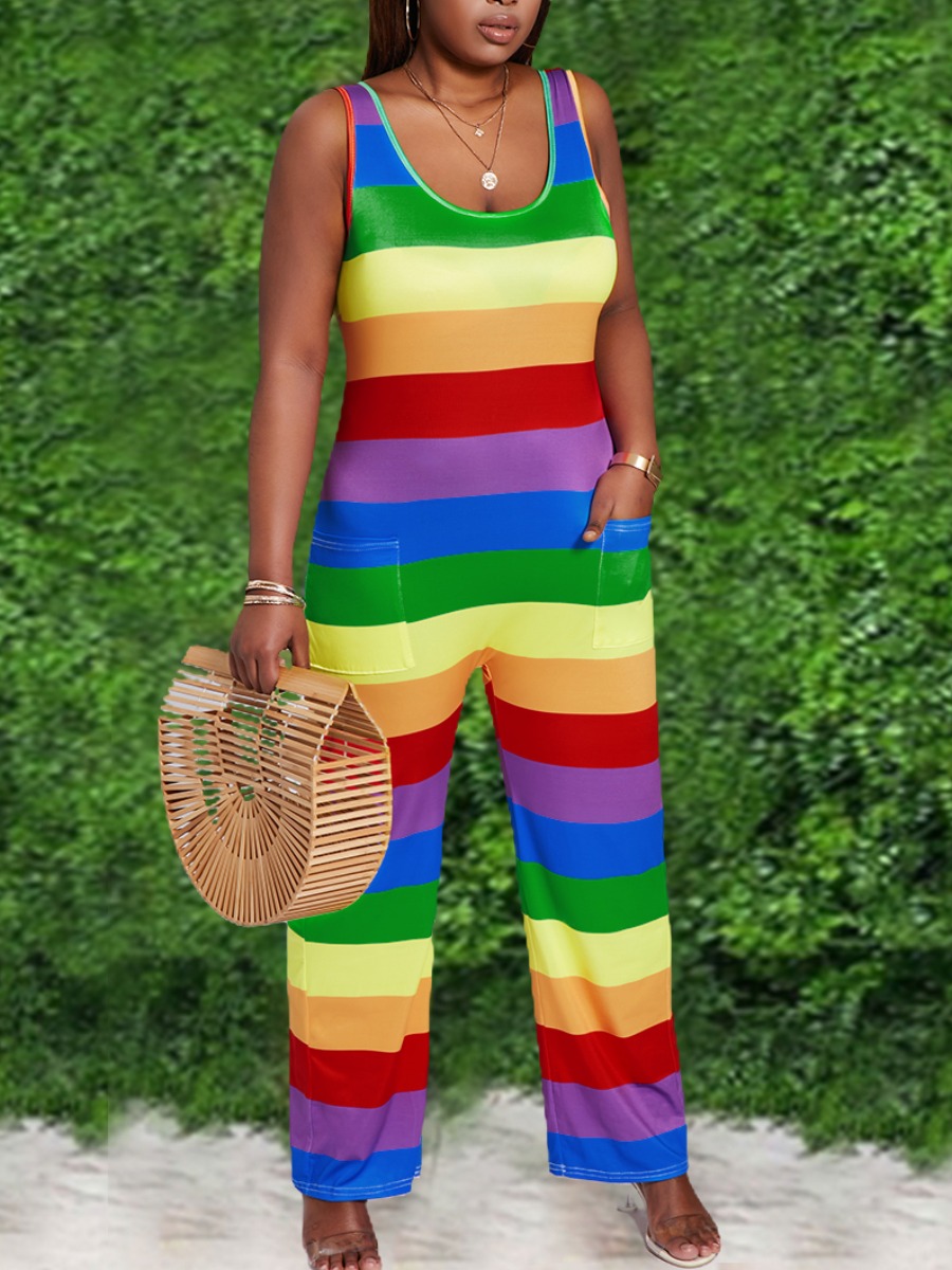 

Lovely Casual U Neck Striped Multicolor One-piece Jumpsuit, Multicolor stripe