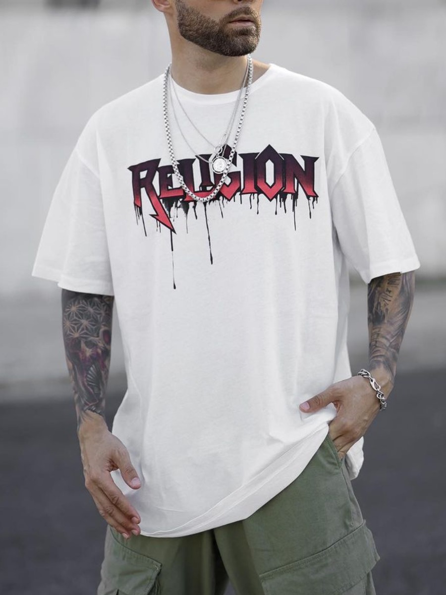 

Lovely Men Casual Dropped Shoulder Letter Print White T-shirt