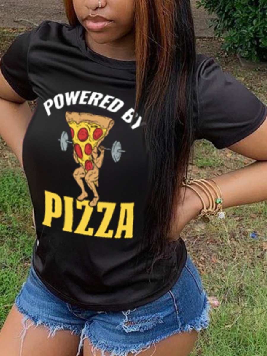 

Lovely Casual Cartoon Letter Print Black T-shirt