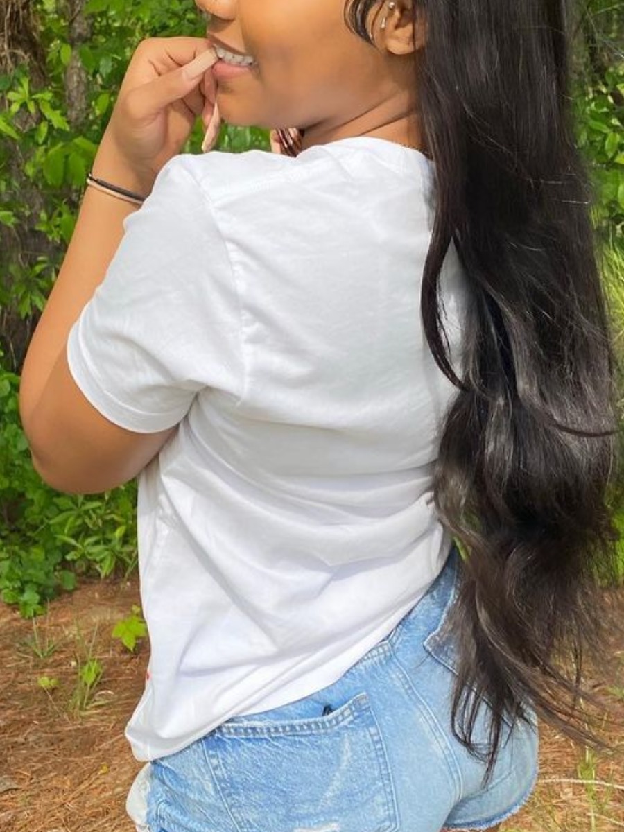 

Lovely Casual O Neck Heart-shaped Print White T-shirt