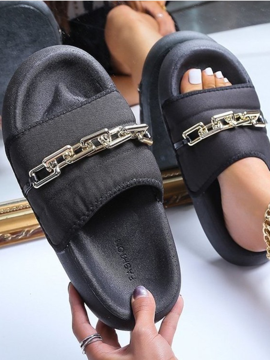 

Lovely Casual Chain Decoration Black Platform Shoes