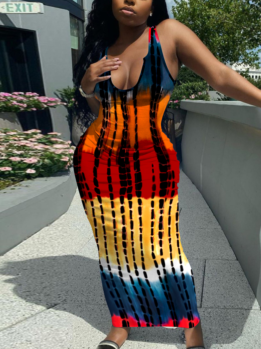 LW Casual U Neck Tie-dye Multicolor Ankle Length Dress