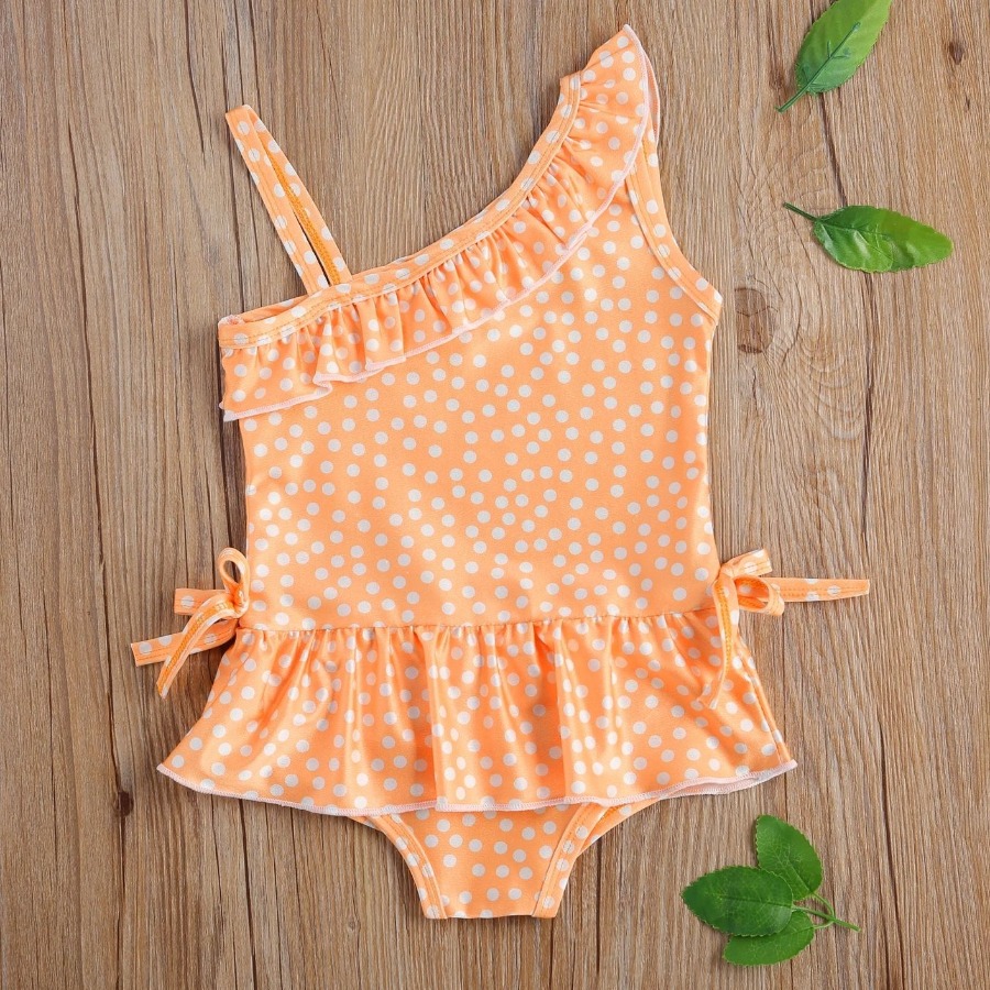 

Lovely Girl Sweet Dot Print Flounce Design Orange One-piece Romper