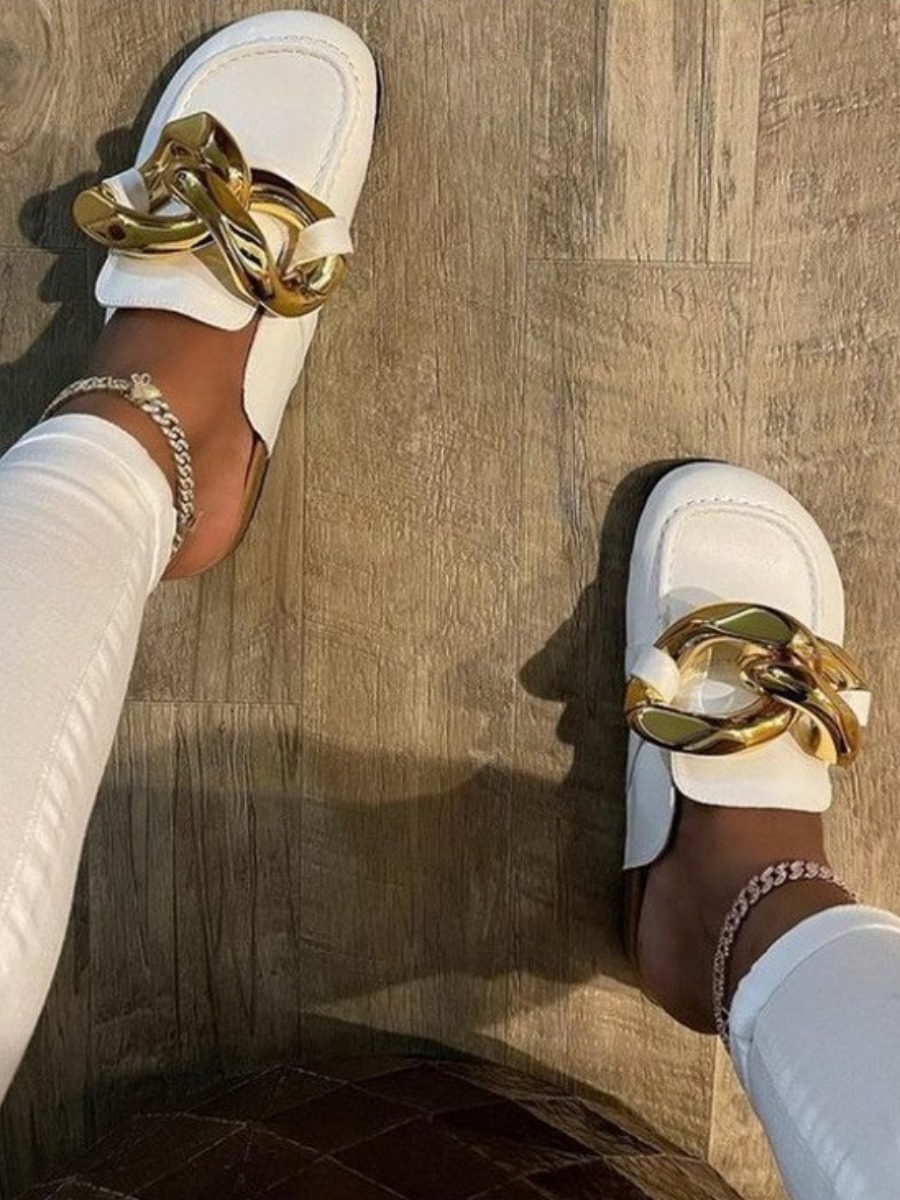 

LW Casual Chain Decoration White Flats