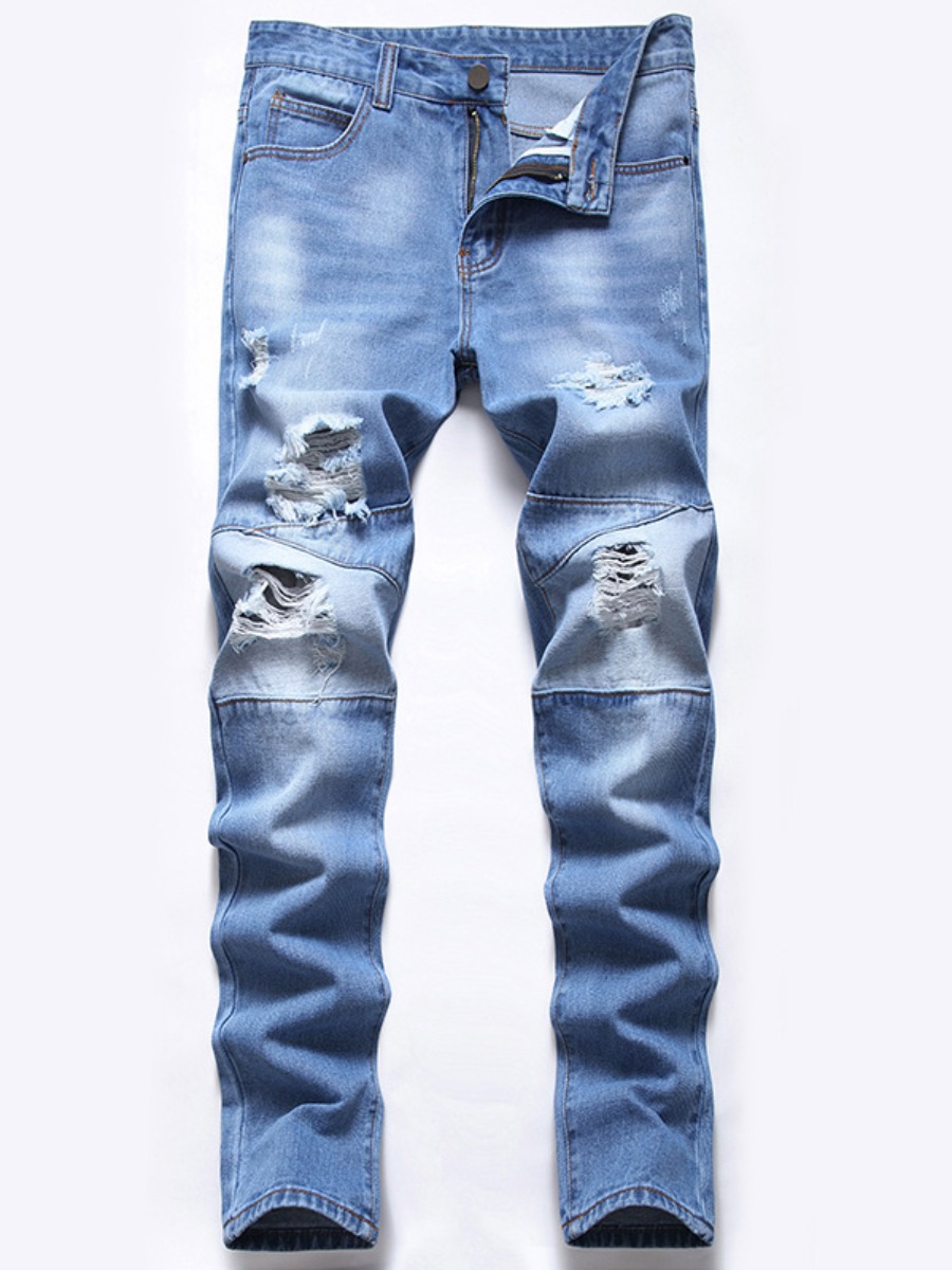 

Lovely Men Street Mid Waist Ripped Blue Jeans