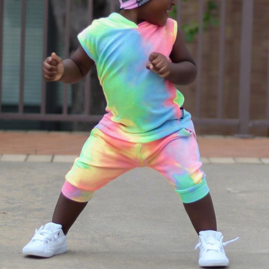 

Lovely Girl Sporty Hooded Collar Tie-dye Multicolor Two Piece Pants Set, Multi