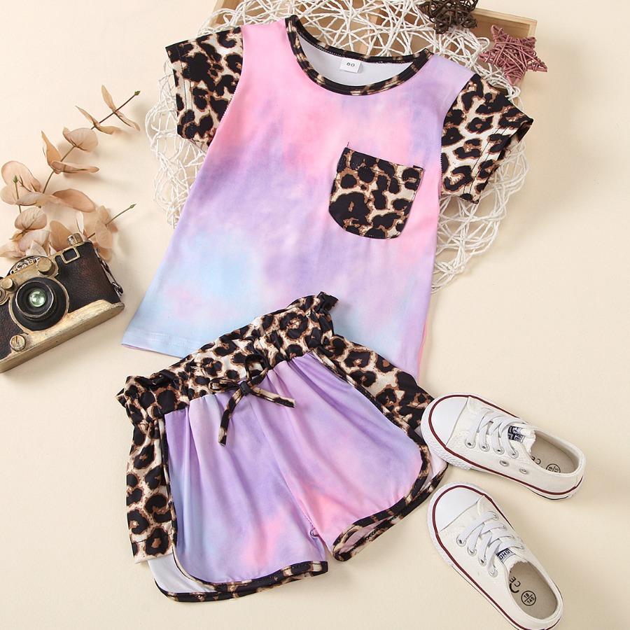 

Lovely Girl Casual Tie-dye Leopard Print Pink Two Piece Shorts Set