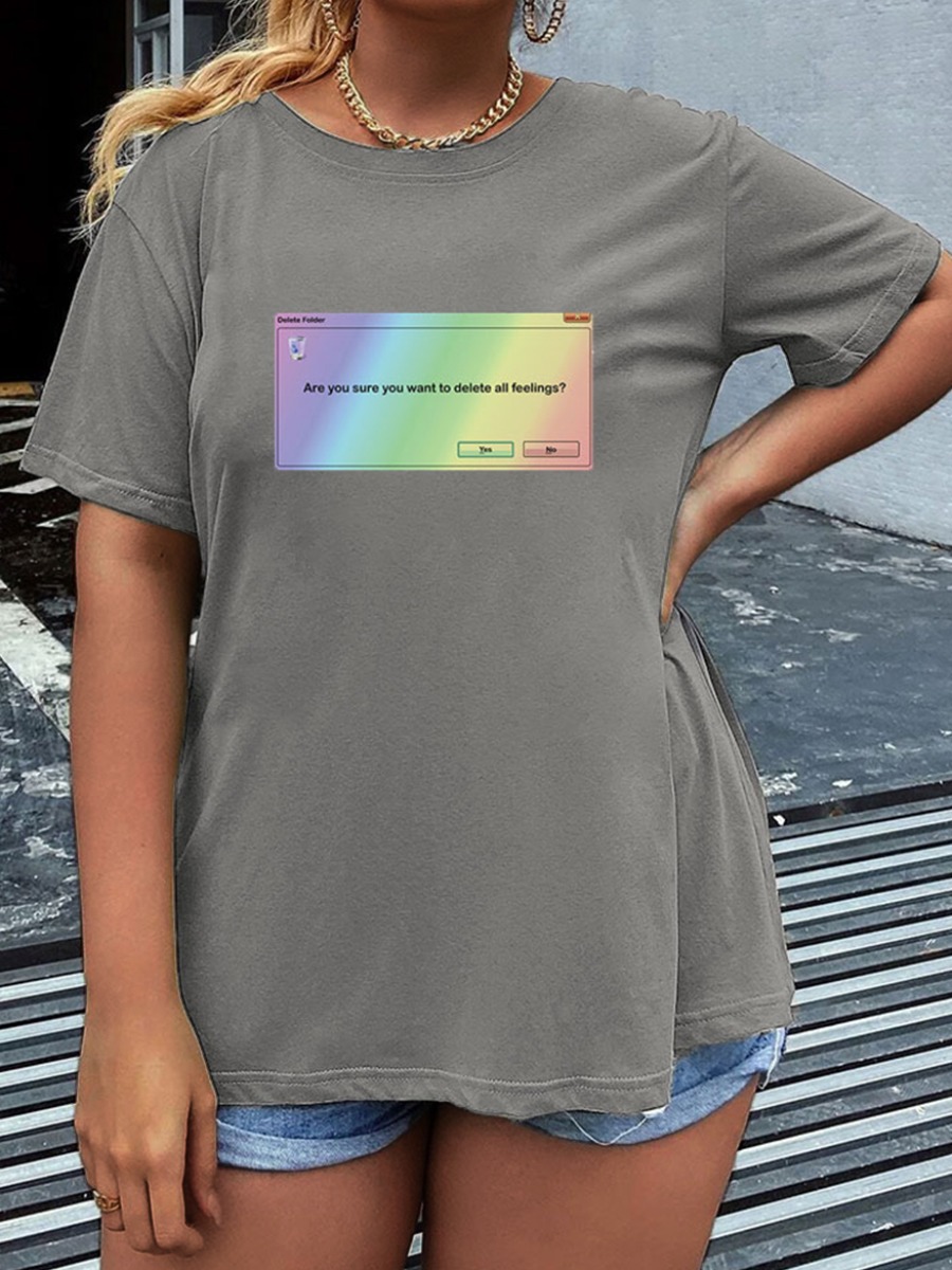 

Lovely Plus Size Casual O Neck Letter Print Grey T-shirt