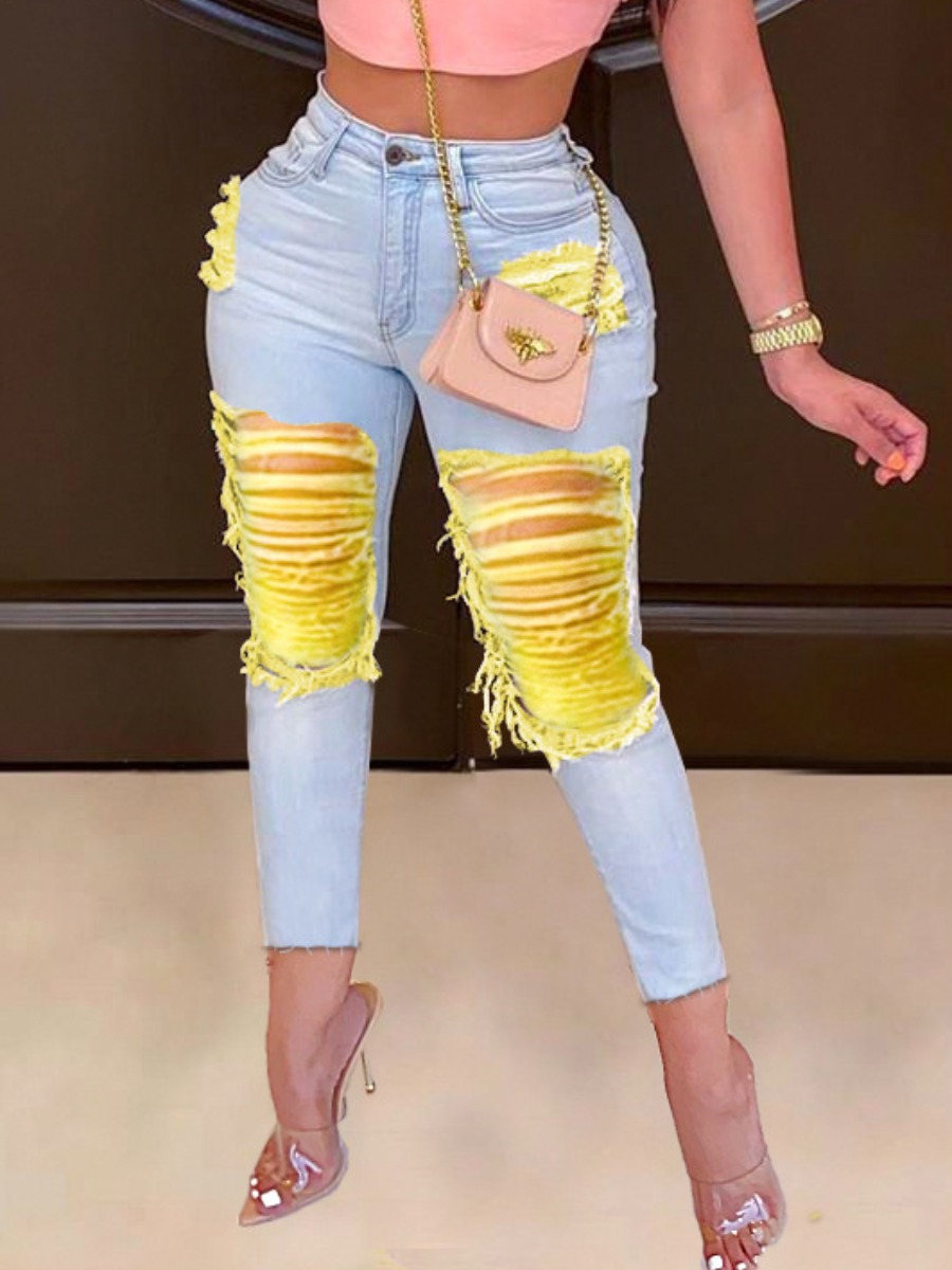 

Lovely Street High-waisted Ripped Yellow Jeans