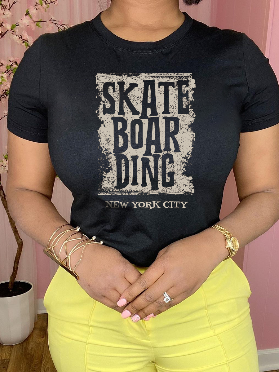

Lovely Casual O Neck Letter Print Black T-shirt