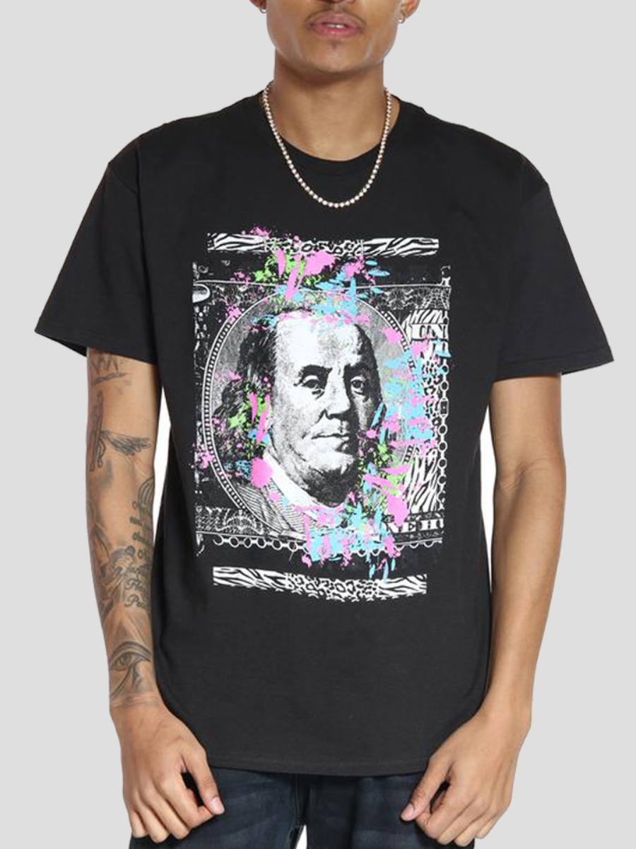 

Lovely Men Casual O Neck Portrait Print Black T-shirt