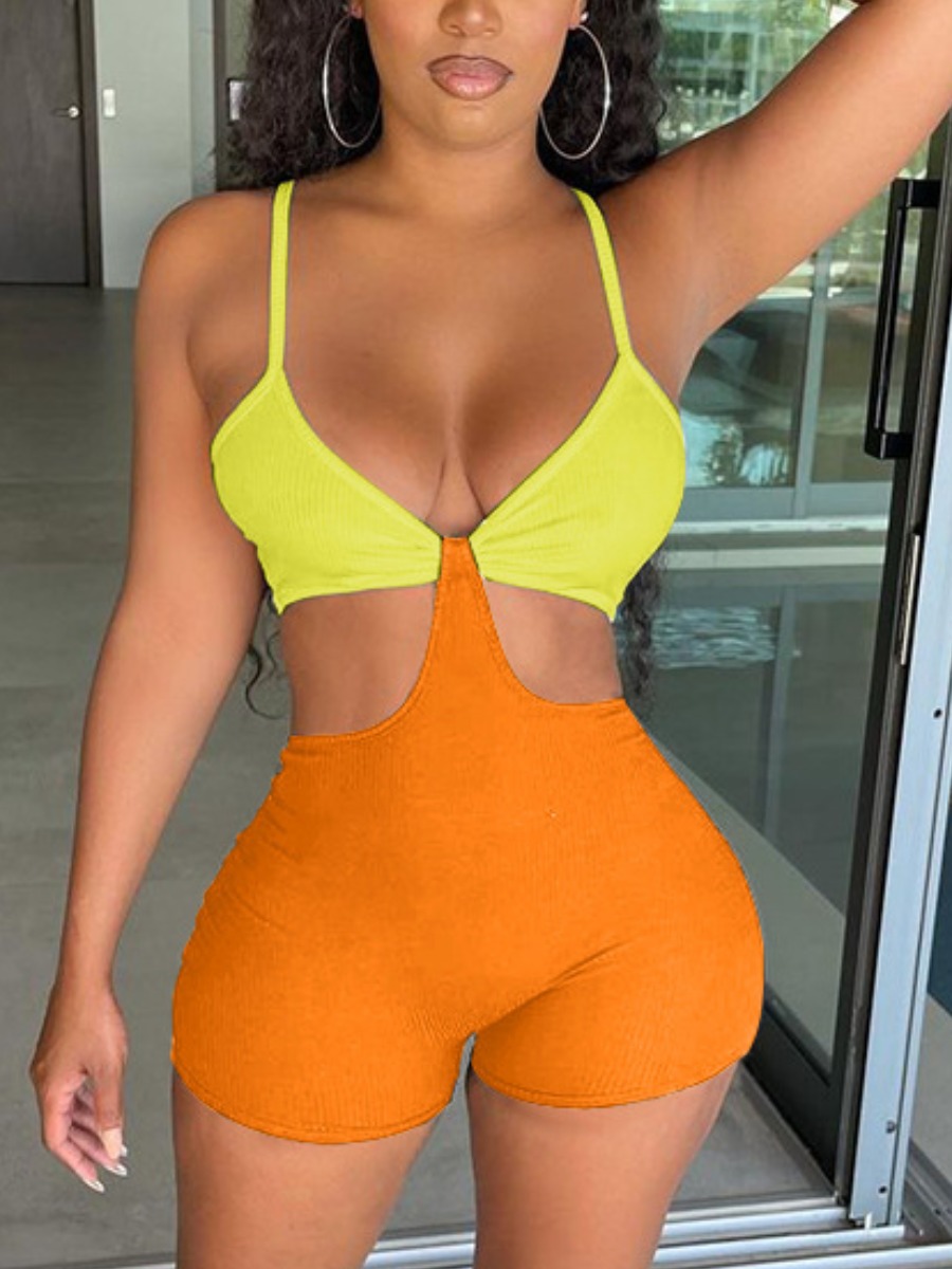 

Lovely Sexy Hollow-out Skinny Orange One-piece Romper