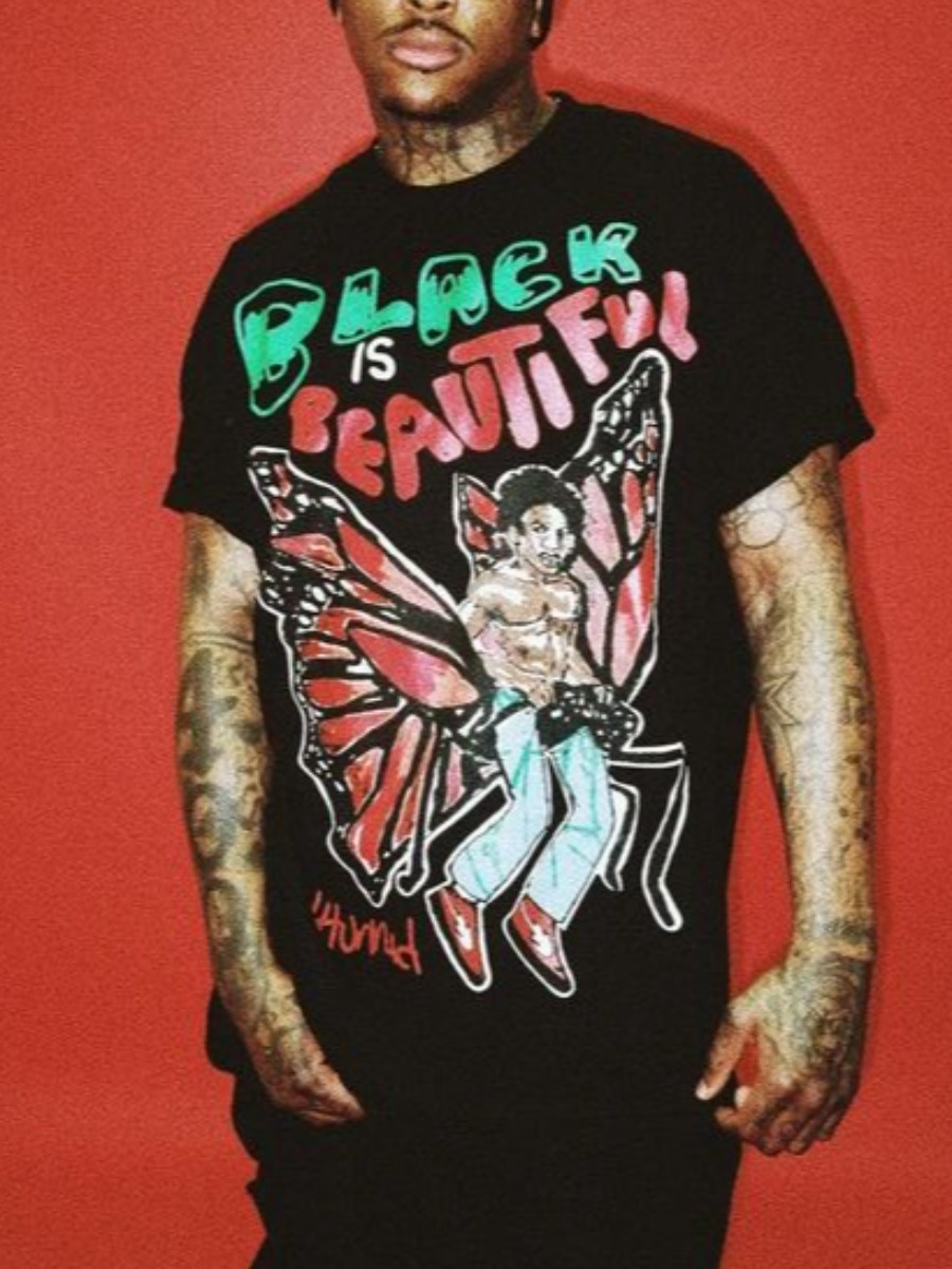 

Lovely Men Casual Wing Letter Print Black T-shirt
