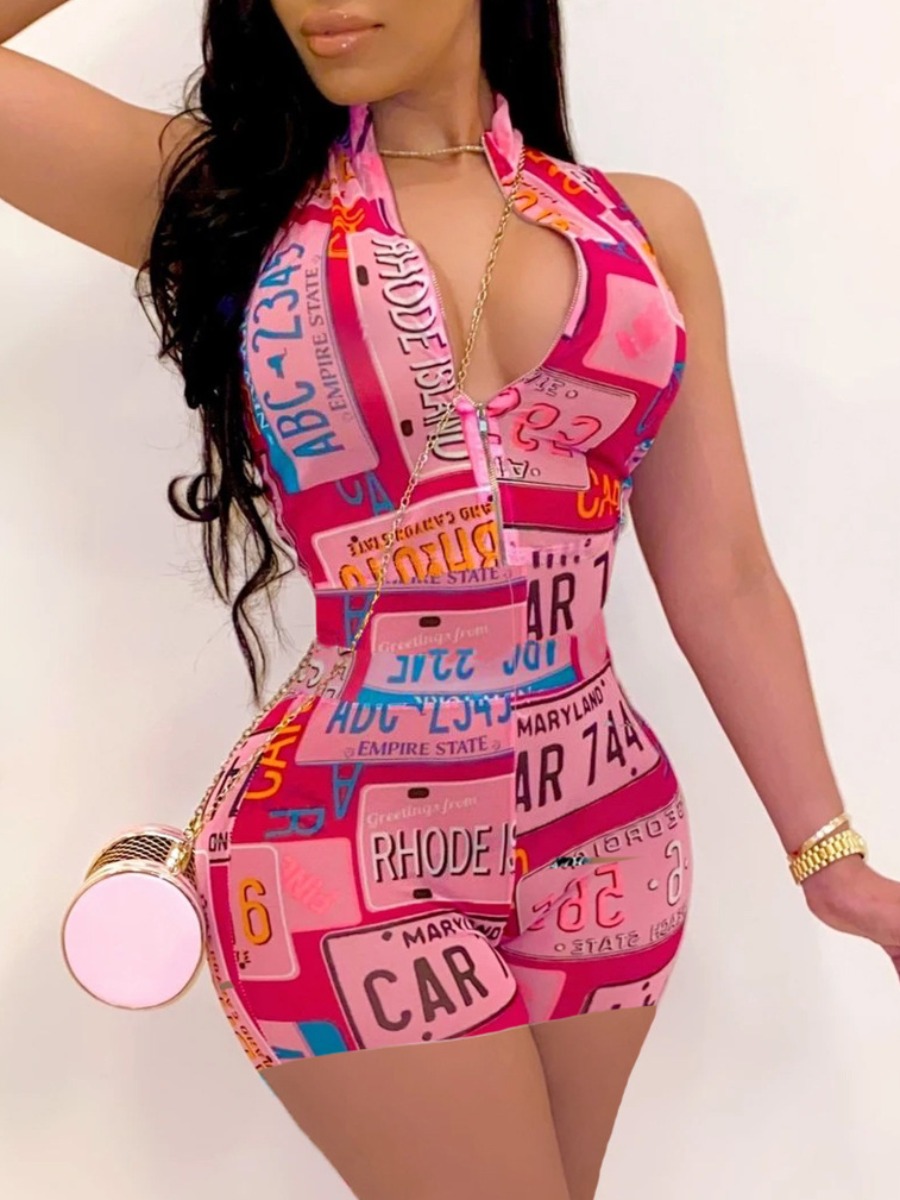 

Lovely Street Letter Print Patchwork Red One-piece Romper