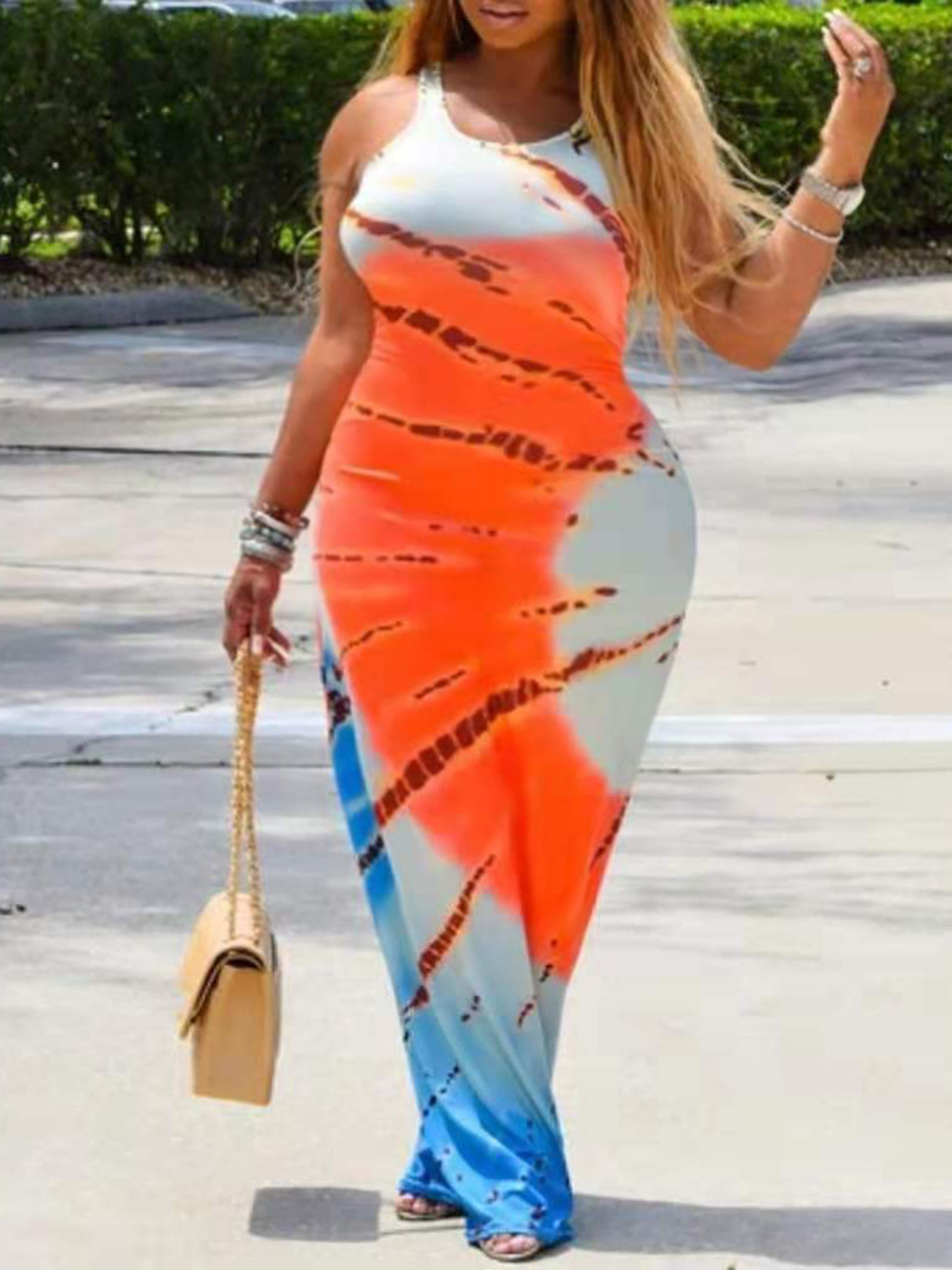 

LW Plus Size Boho Print Patchwork Multicolor Floor Length Dress, Multi