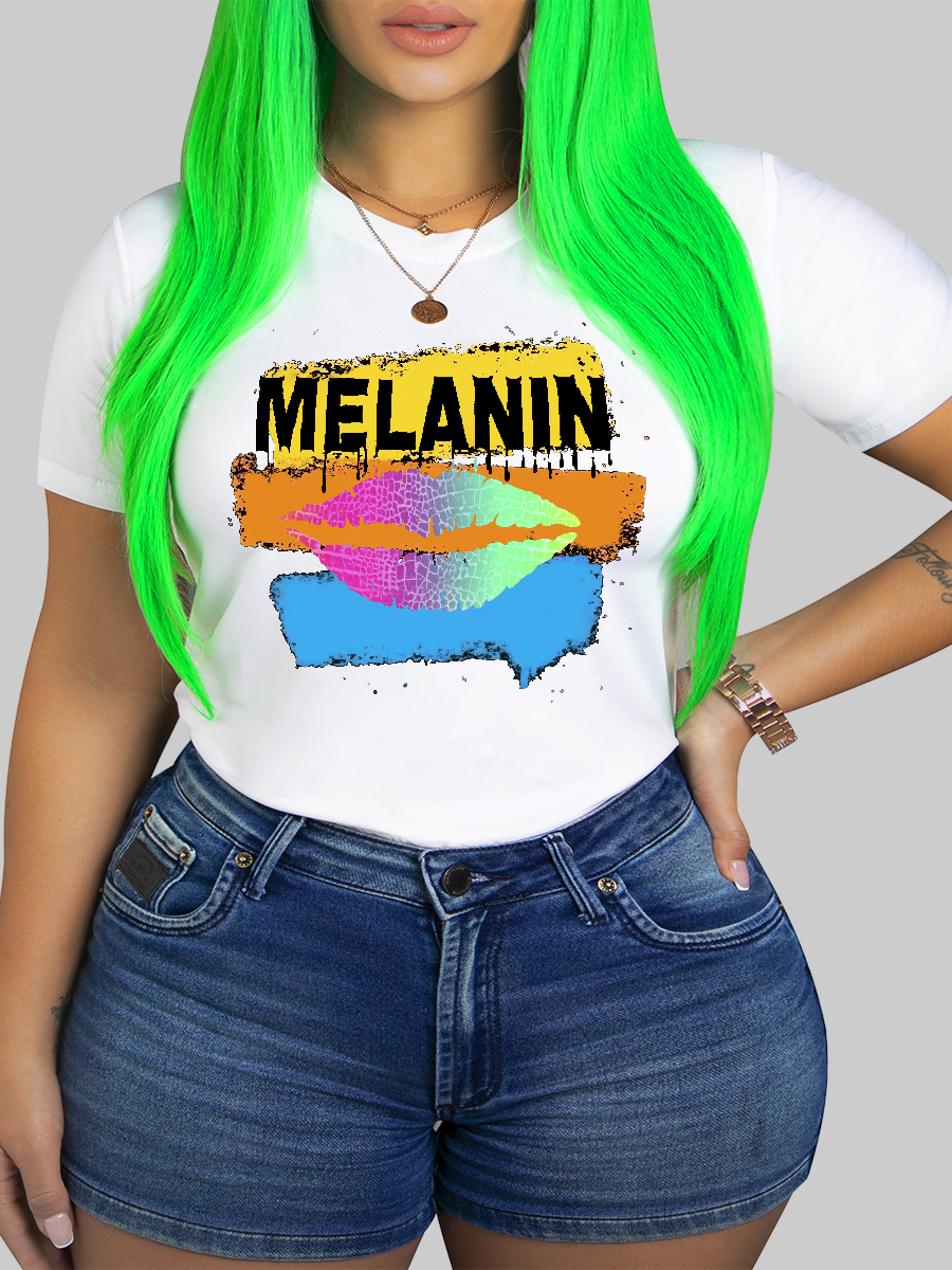 

LW Casual Lip Letter Print White T-shirt
